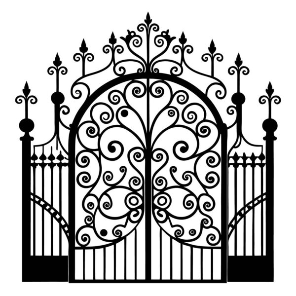Stylized iron ornament gates featuring intricate patterns