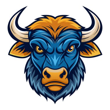 Canlı renkli vektör sanatı ile elle çizilmiş vahşi boğa yüzü.