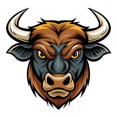 Canlı renkli vektör sanatı ile elle çizilmiş vahşi boğa yüzü.