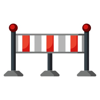 Beyaz zemin üzerinde kırmızı ve beyaz çizgili metal yol bariyeri