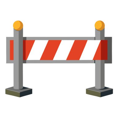 Beyaz zemin üzerinde kırmızı ve beyaz çizgili metal yol bariyeri