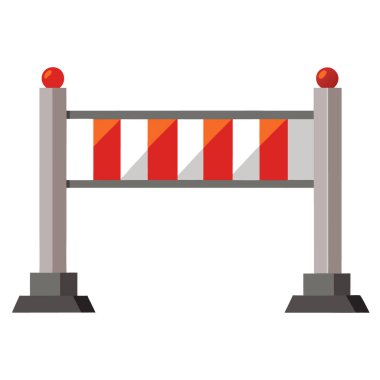 Beyaz zemin üzerinde kırmızı ve beyaz çizgili metal yol bariyeri