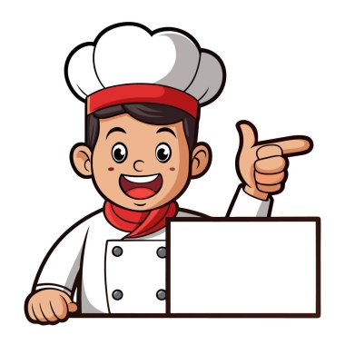 Menü kurulu vektör tasarımlı arkadaş canlısı şef karakter