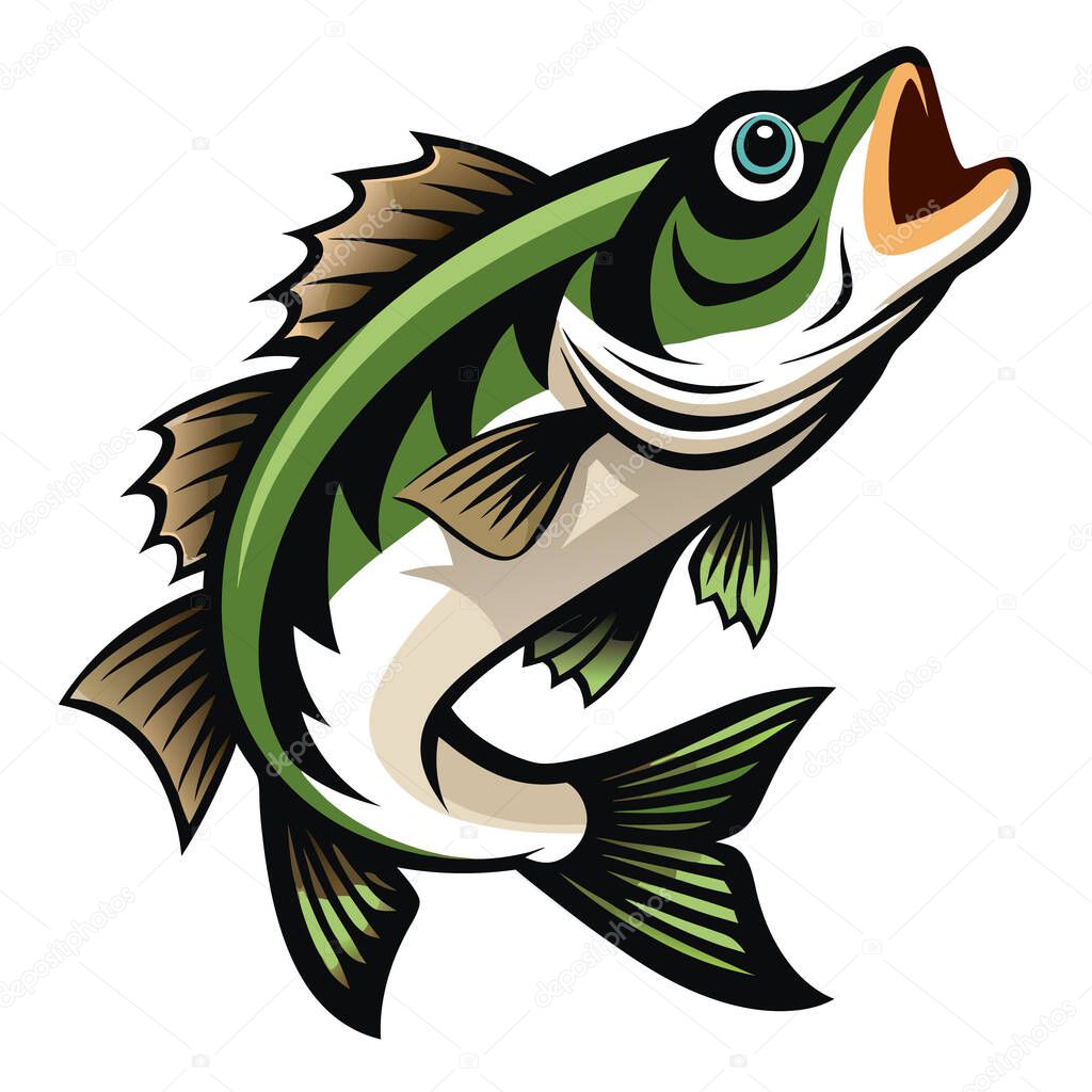 Dynamic bass fish with green scales vector design
