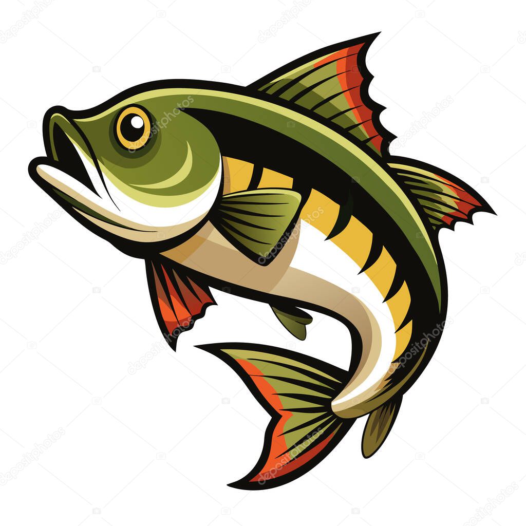 Dynamic bass fish with green scales vector design
