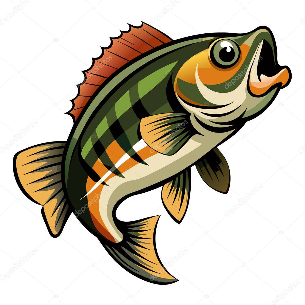 Dynamic bass fish with green scales vector design