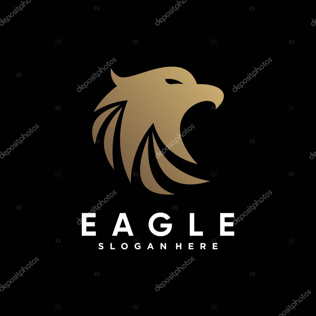 Eagle head logo design vector with golden color and creative idea