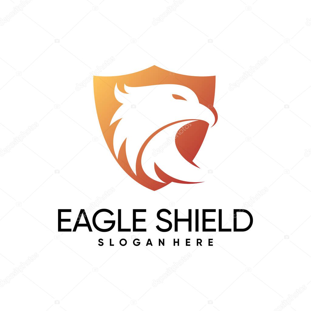 Eagle head logo design vector with shield icon and creative idea