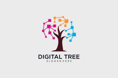 Dijital ağaç logosu tasarımı şablon çizimi ve yaratıcı fikir