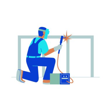 Endüstriyel İşçi Konsepti Üniformalı Yetenekli Kaynakçı Karakteri , 