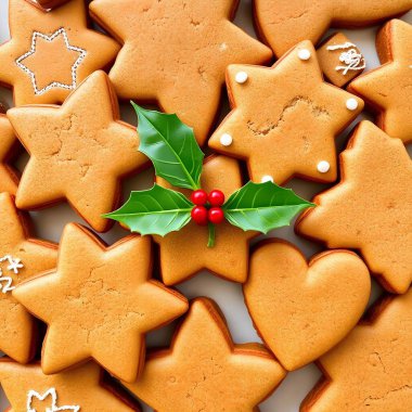 Holiday Cheer: Festive Gingerbread Cookies with Holly Arrangement clipart