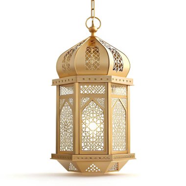 Beyaz arkaplanda altın Arap feneri