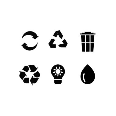 Siyah renkli geri dönüşüm ve koruma simgelerinin stok vektör illüstrasyonu