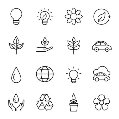 Çevre dostu ikonlar doğa vektör kümesi ve yeşil enerji kavramı