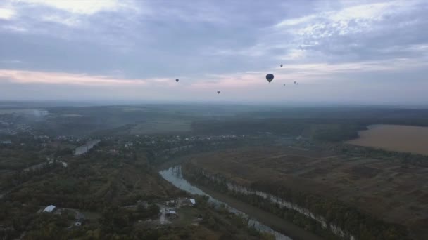Ucrania Octubre 2020 Kamyanets Podolsk Balloon Festival Lanzamiento Por Mañana — Vídeo de stock