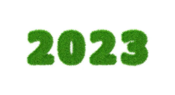 Rendering Green Year 2023 Made Out Grass High Quality Photo — Stock Photo, Image