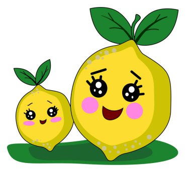 Limonlu anne ve limonlu çocuk. Çizgi film tarzında vektör çizimi