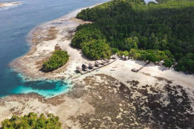 Waigeo Adası 'nın en iyi tropik cennet plajları Raja Ampat tatil beldeleri plajdaki lüks turizm beldeleri. 