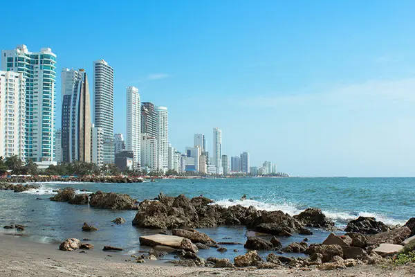 Cartagena de Indias, Kolombiya. Güney Amerika 'nın Karayip kıyılarının panoramik manzarası