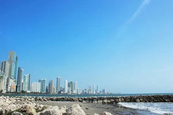 Cartagena de Indias, Kolombiya. Güney Amerika 'nın Karayip kıyılarının panoramik manzarası