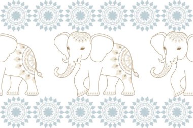 Tayland kültür mirasından esinlenerek, vektör stilinde kusursuz el yapımı fil deseni. Kumaş, giysi, ev dekorasyonu, ambalaj ve yaşam tarzı ürünleri için ideal.