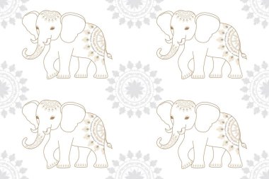 Tayland kültür mirasından esinlenerek, vektör stilinde kusursuz el yapımı fil deseni. Kumaş, giysi, ev dekorasyonu, ambalaj ve yaşam tarzı ürünleri için ideal.