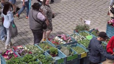 PRAGUE, CZECH REPUBLIC - MAY 28, 2022: People shopping at the Naplavka farmers market