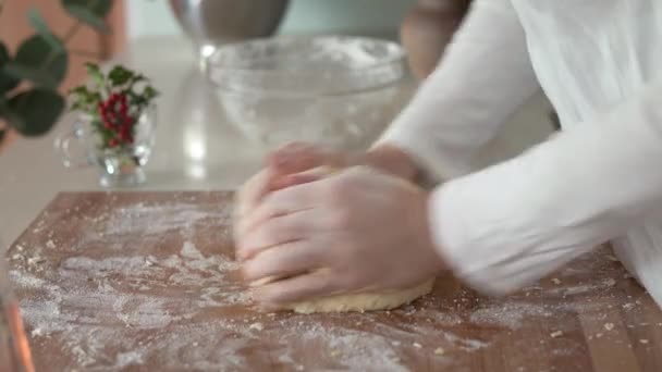 Kneading Dough Rolling Board Prepare Homemade Christmas Cookies — 图库视频影像