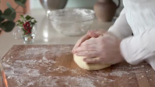 Female Hands Kneading Dough Prepare Sweet Christmas Cookies — Αρχείο Βίντεο