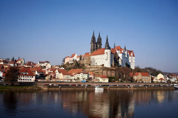 stock image MEISSEN, GERMANY - MARCH 24, 2022: Panorama of the city with the Albrechtsburg castle and the cathedral 