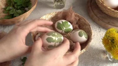 Paskalya yumurtalarını bir sepete iliştirerek soğan kabuklarıyla boyamaya hazırlanıyorlar.