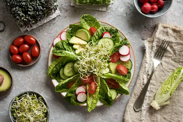 Lahanalı sebze salatası ve mikro yeşillik.