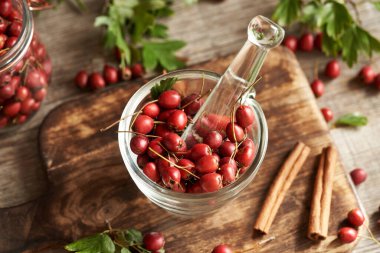 Taze dikenli ya da Crataegus laevigata üzümlü cam havan mersini.