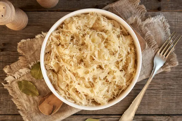 Fermented Cabbage Bowl Top View Stock Photo