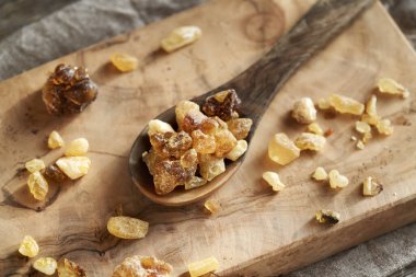 Tütsü reçinesi tahta bir kaşıkta