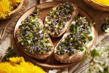 Baharda ekşi ekmek dilimleriyle toplanan sarmaşık bitkisi.