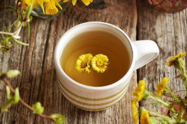 Bahar başında toplanmış bir bardak taze yaban mersini çayı.