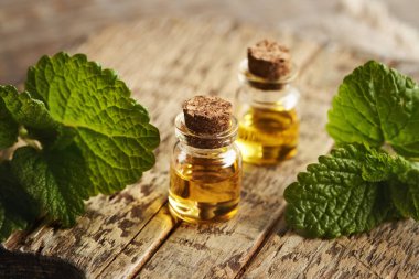 İki şişe Melissa yağı ve taze limon yağı.