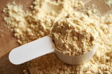 Bir kepçe süt proteini tozu - sağlıklı besin takviyesi