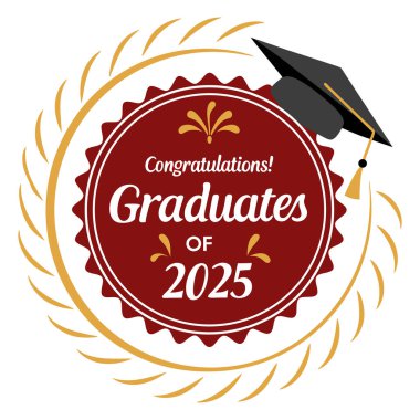 2025 Sınıfı 'nın başarılarını bu zarif, yuvarlak logo kutlama rozeti ile kutlayın. Hem baskı hem de internet kullanımı için mükemmel. Temiz, modern bir tasarım ile mezuniyet davetiyeleri, duyurular, ürünler ve dijital medya için ideal.
