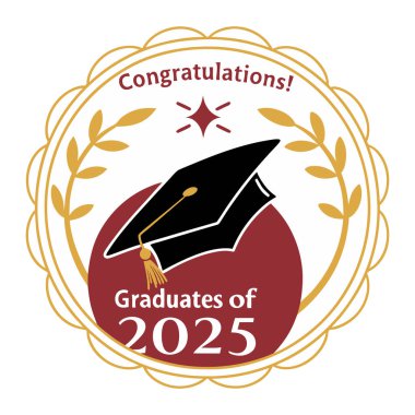2025 Sınıfı 'nın başarılarını bu zarif, yuvarlak logo kutlama rozeti ile kutlayın. Hem baskı hem de internet kullanımı için mükemmel. Temiz, modern bir tasarım ile mezuniyet davetiyeleri, duyurular, ürünler ve dijital medya için ideal.