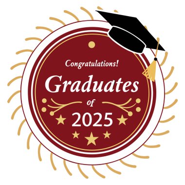 2025 Sınıfı 'nın başarılarını bu zarif, yuvarlak logo kutlama rozeti ile kutlayın. Hem baskı hem de internet kullanımı için mükemmel. Temiz, modern bir tasarım ile mezuniyet davetiyeleri, duyurular, ürünler ve dijital medya için ideal.