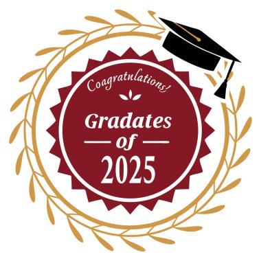 2025 Sınıfı 'nın başarılarını bu zarif, yuvarlak logo kutlama rozeti ile kutlayın. Hem baskı hem de internet kullanımı için mükemmel. Temiz, modern bir tasarım ile mezuniyet davetiyeleri, duyurular, ürünler ve dijital medya için ideal.