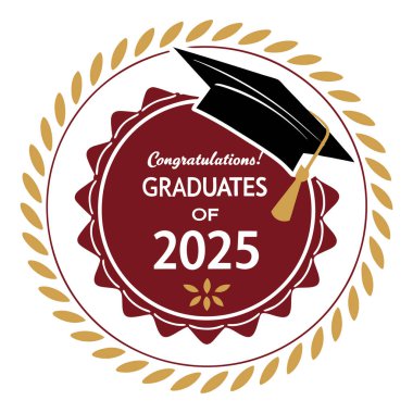2025 Sınıfı 'nın başarılarını bu zarif, yuvarlak logo kutlama rozeti ile kutlayın. Hem baskı hem de internet kullanımı için mükemmel. Temiz, modern bir tasarım ile mezuniyet davetiyeleri, duyurular, ürünler ve dijital medya için ideal.