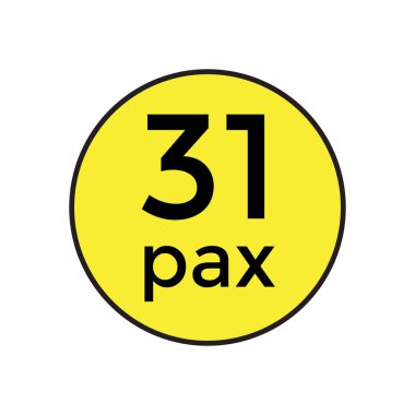 Ticari Araçlar için 31 Pax Etiketi Vektör İllüstrasyon Şablonu. Bu yüksek kaliteli, düzenlenebilir vektör şablonu, 31 yolcu kapasitesini gösteren ticari araçlarda kullanılmak üzere tasarlanmıştır. Nakliye operatörleri ve tasarımcılar için mükemmel., 