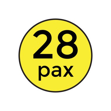 Ticari Araçlar için 28 Pax Etiketi Vektör İllüstrasyon Şablonu. Bu yüksek kaliteli, düzenlenebilir vektör şablonu ticari araçlarda 28 yolcu kapasitesini göstermek üzere tasarlanmıştır. Nakliye operatörleri ve tasarımcılar için mükemmel., 