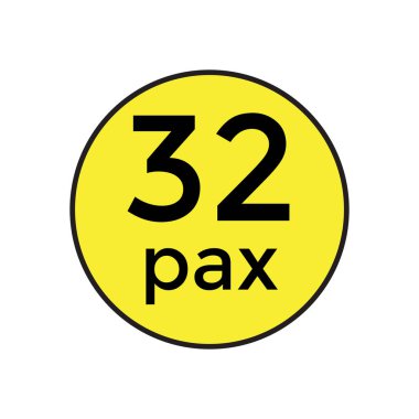 Ticari Araçlar için 32 Pax Etiketi Vektör İllüstrasyon Şablonu. Bu yüksek kaliteli, düzenlenebilir vektör şablonu, 32 yolcu kapasitesini gösteren ticari araçlarda kullanılmak üzere tasarlanmıştır. Nakliye operatörleri ve tasarımcılar için mükemmel., 