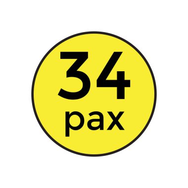 Ticari Araçlar için 34 Pax Etiketi Vektör İllüstrasyon Şablonu. Bu yüksek kaliteli, düzenlenebilir vektör şablonu 34 yolcu kapasitesini gösteren ticari araçlarda kullanılmak üzere tasarlanmıştır. Nakliye operatörleri ve tasarımcılar için mükemmel., 