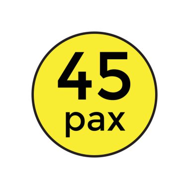 Ticari Araçlar için 45 Pax Etiketi Vektör İllüstrasyon Şablonu. Bu yüksek kaliteli, düzenlenebilir vektör şablonu 45 yolcu kapasitesini gösteren ticari araçlarda kullanılmak üzere tasarlanmıştır. Nakliye operatörleri ve tasarımcılar için mükemmel., 