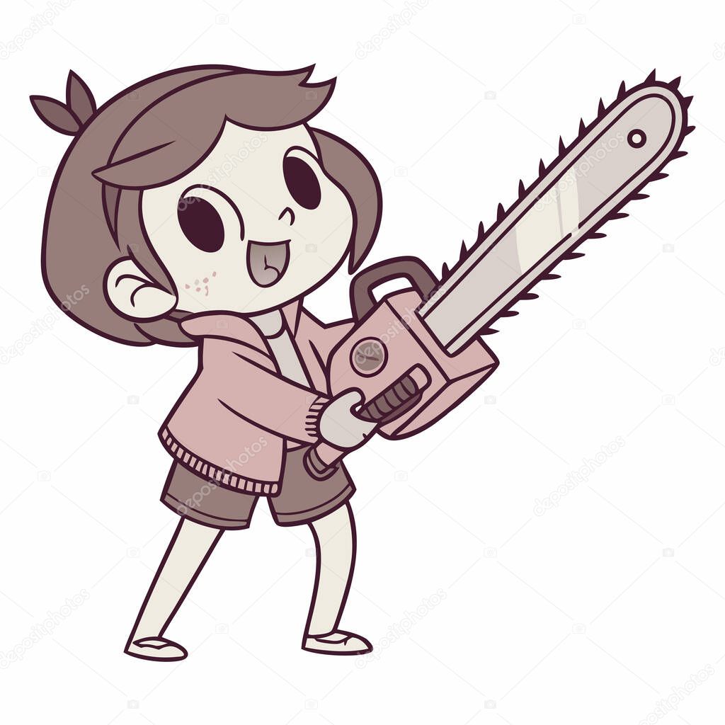 A high-quality chainsaw illustration showcases detailed, accurate, and visually appealing artwork of a chainsaw. Ideal for use in technical manuals, promotional materials, educational content, or graphic design projects,